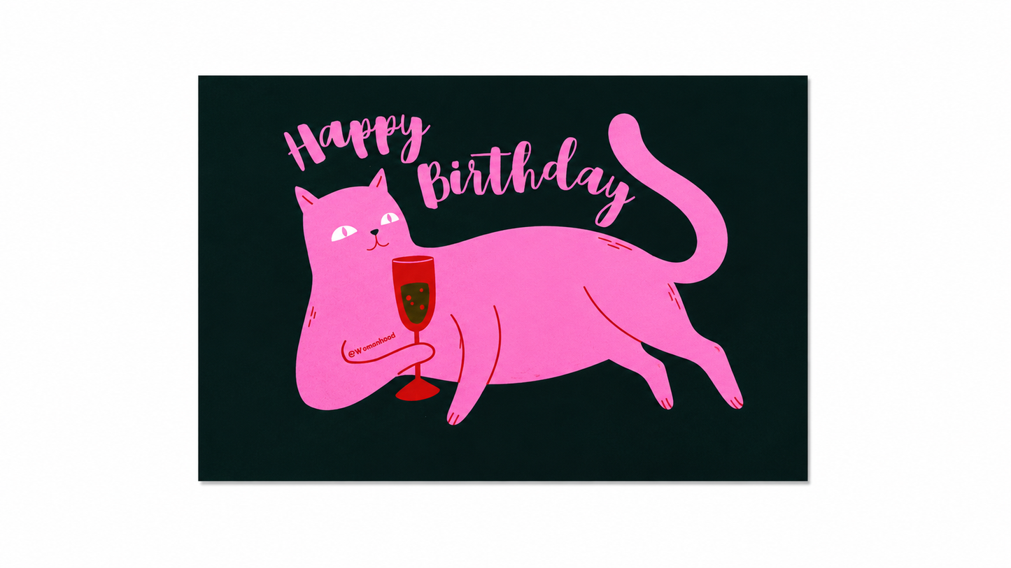 Tipsy Cat Birthday Card