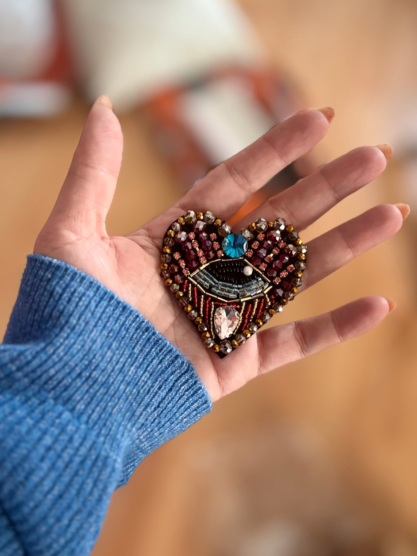Handmade Sequin Crystal Heart Eyes Patch Sticker