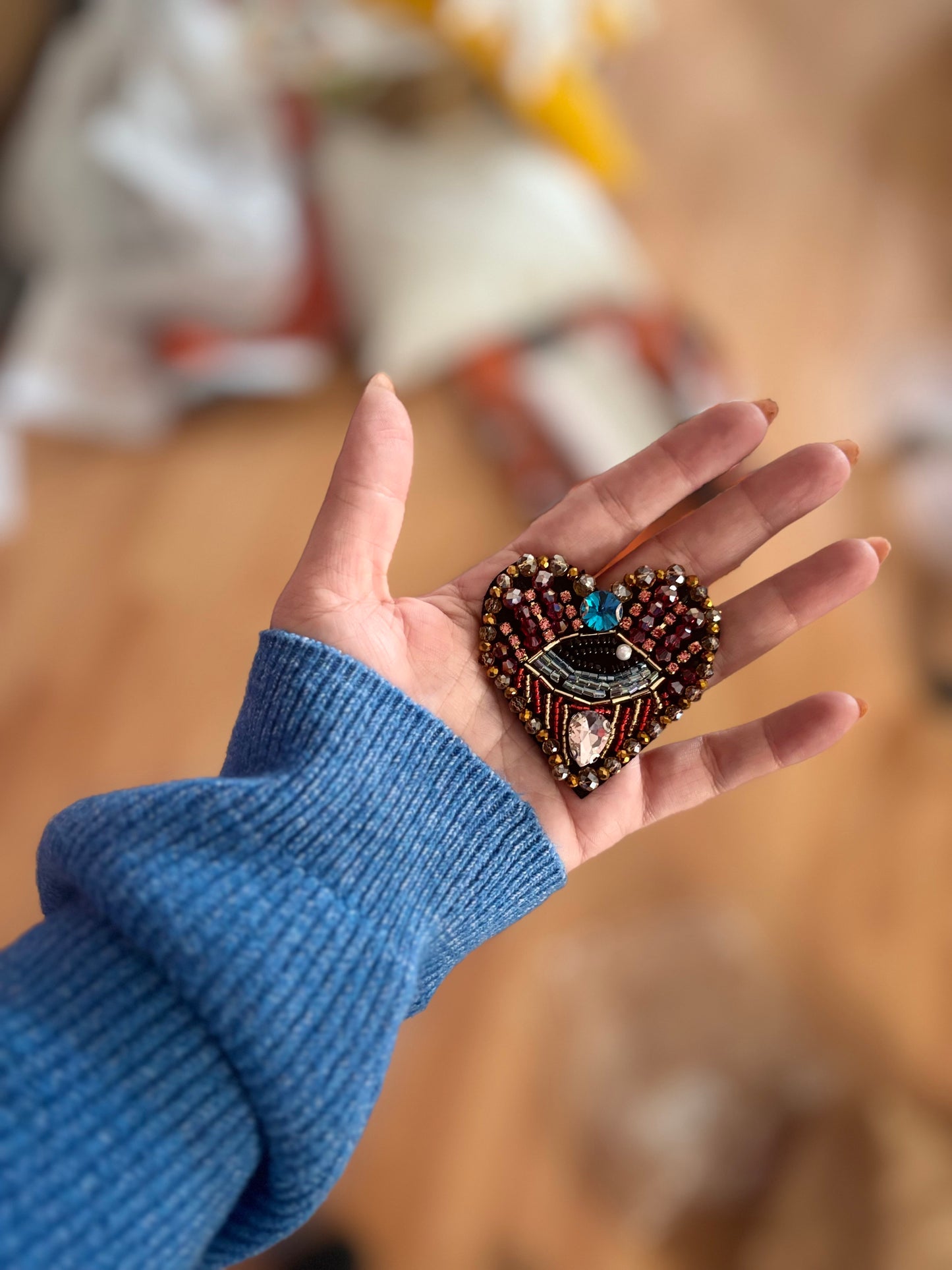 Handmade Sequin Crystal Heart Eyes Patch Sticker