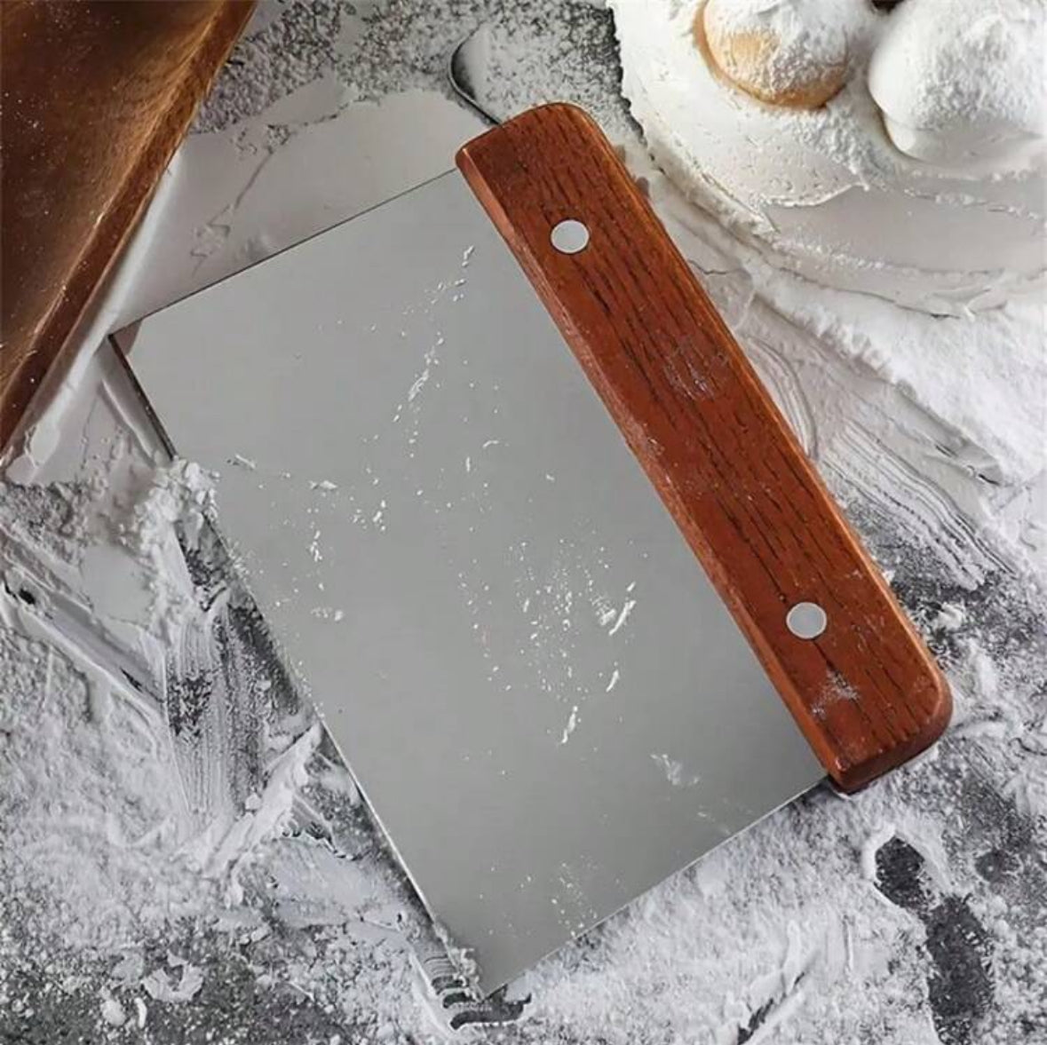 Multi-Use Dough & Veggie Scraper with Wooden Handle