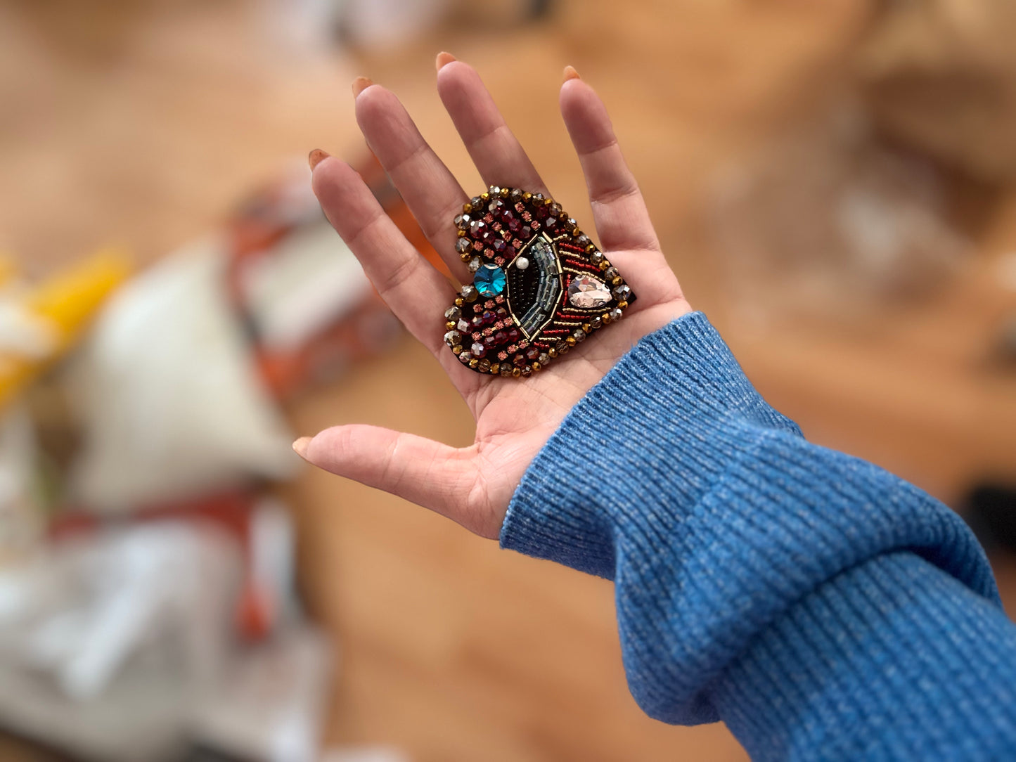 Handmade Sequin Crystal Heart Eyes Patch Sticker