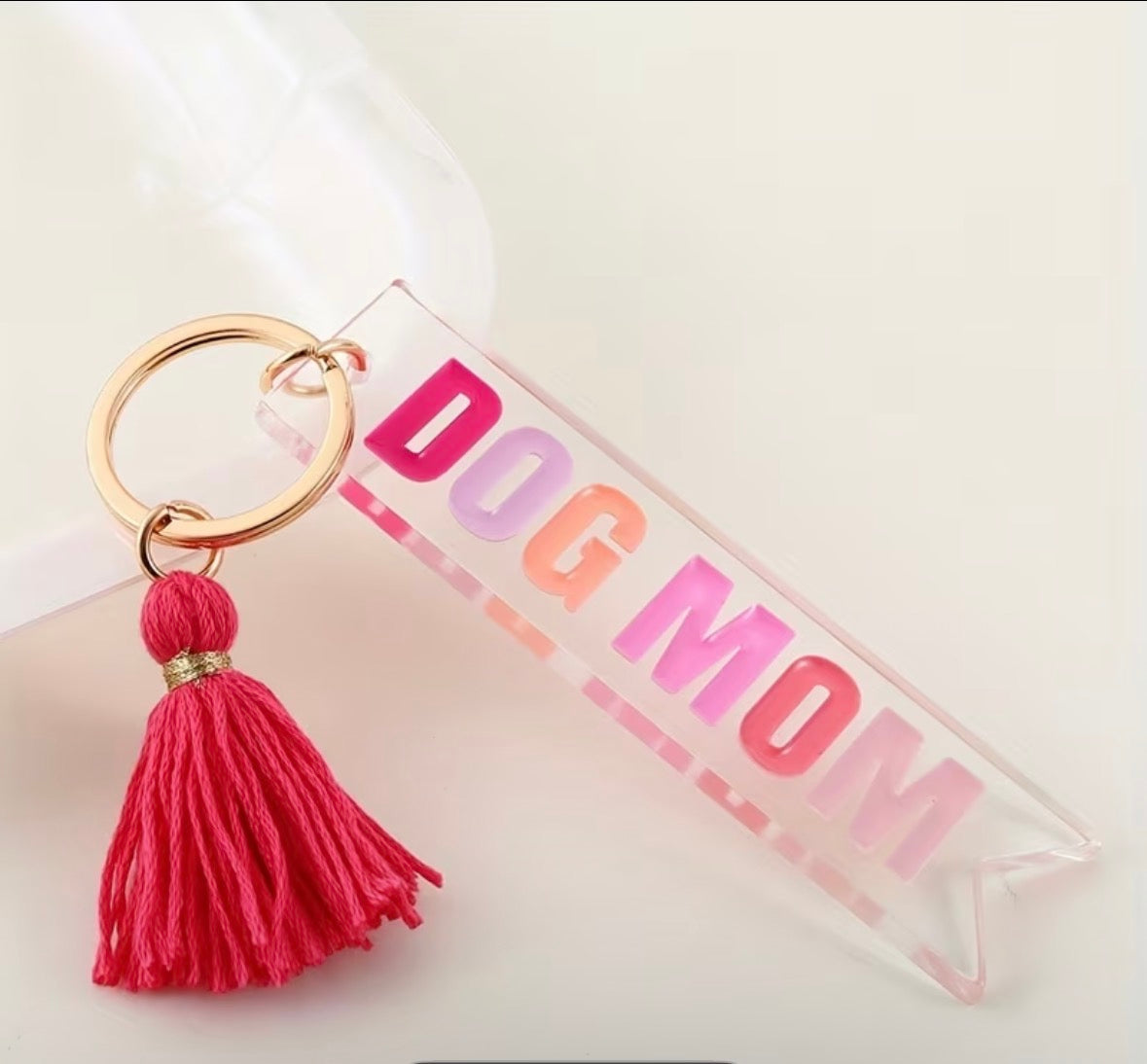 Dog Mom Acrylic Keychain with Tassel — Cute Bag Charm Gift for Dog Lovers