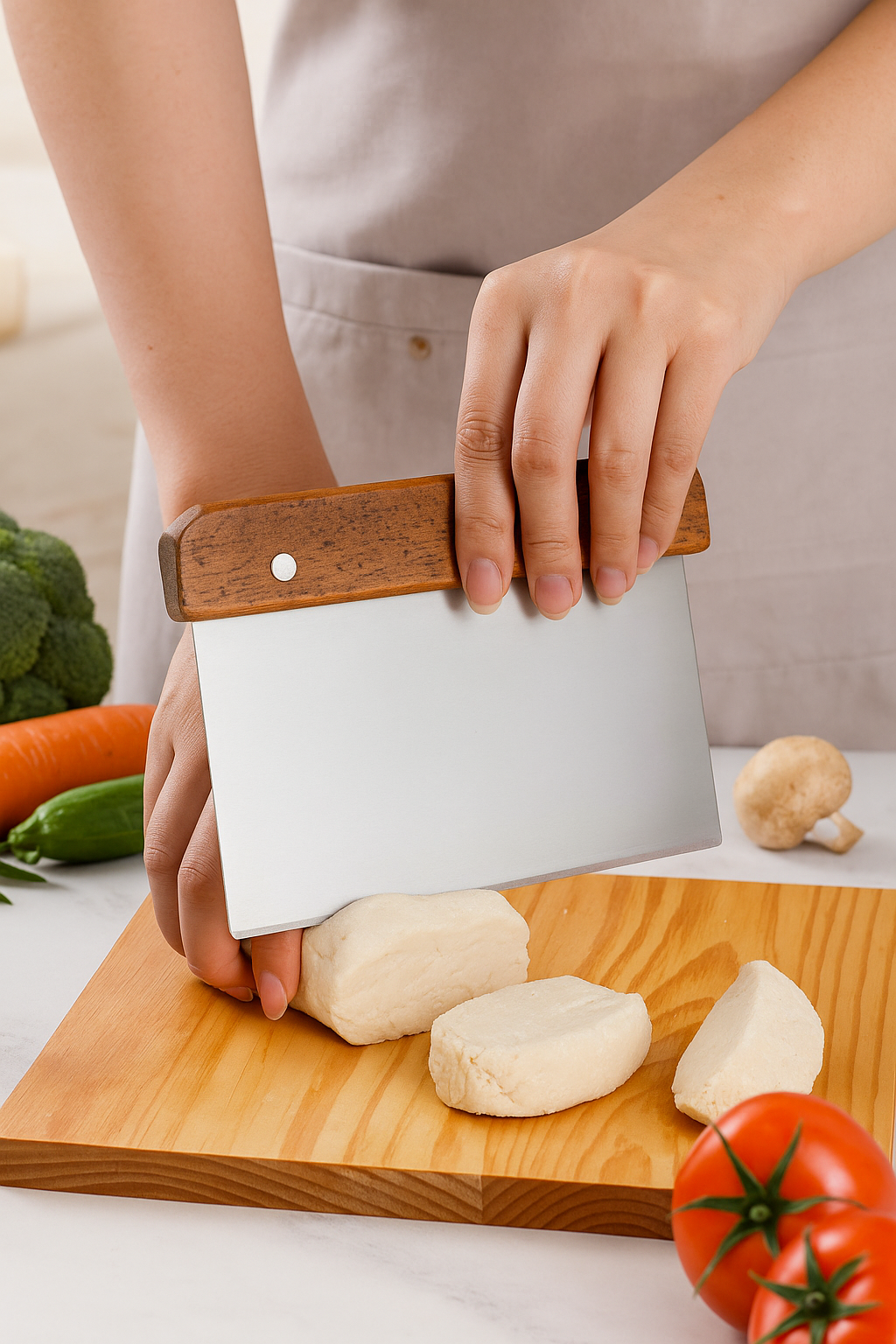 Multi-Use Dough & Veggie Scraper with Wooden Handle