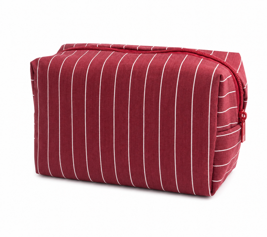 Burgundy Pinstripe Makeup Pouch
