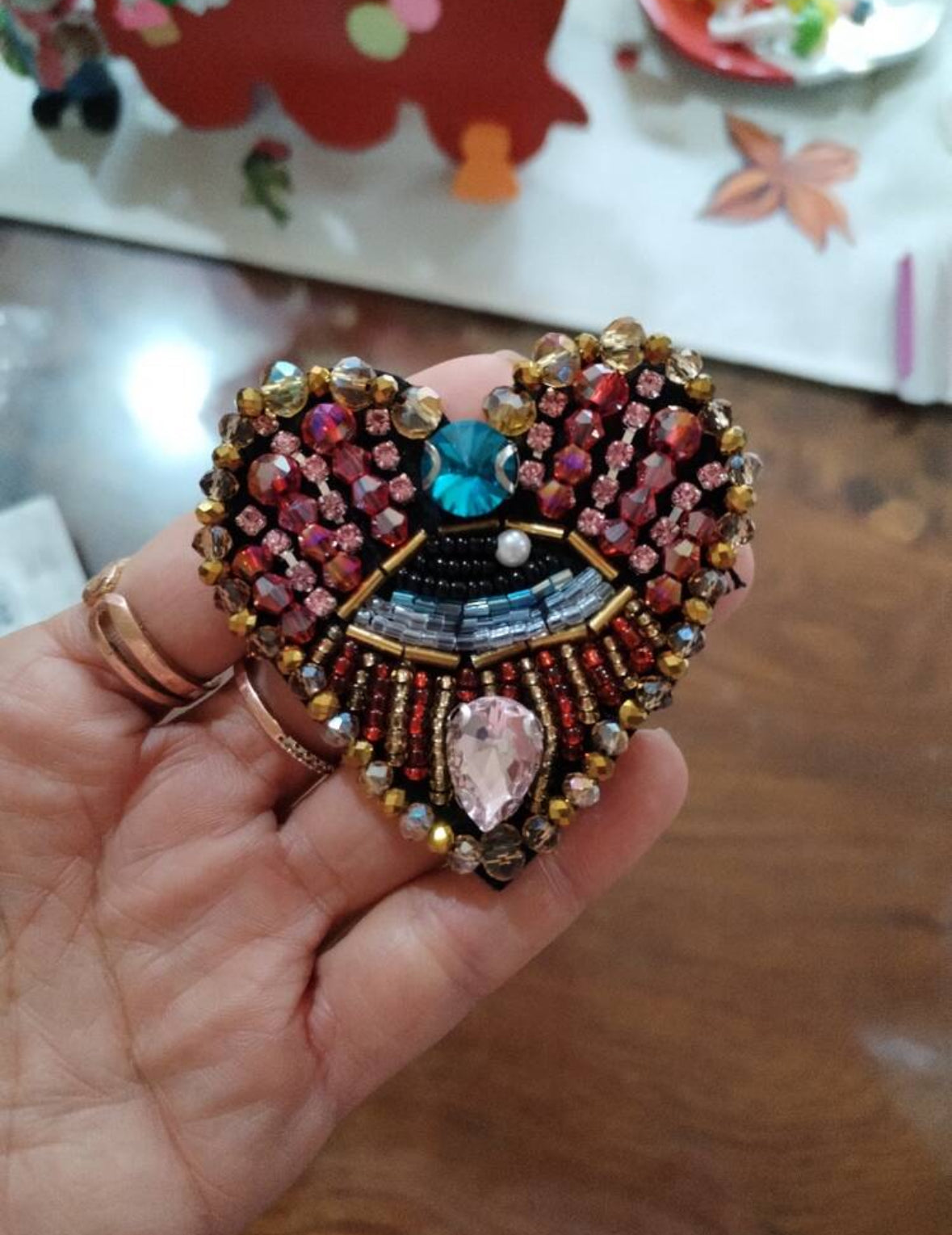 Handmade Sequin Crystal Heart Eyes Patch Sticker