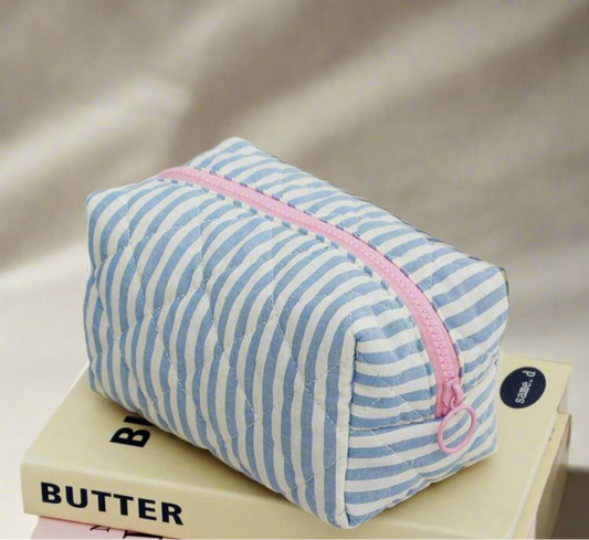 striped blue blush pouch