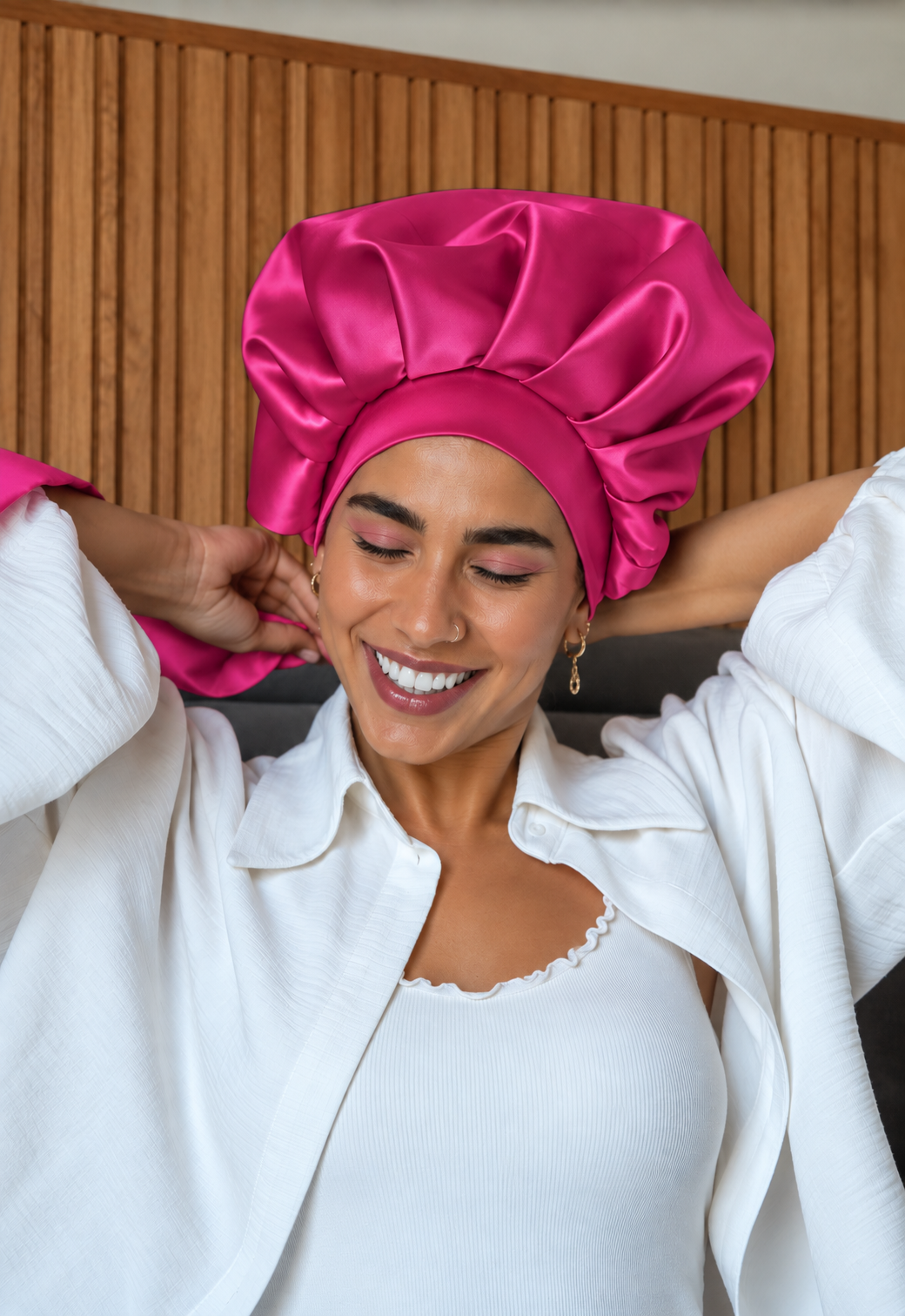 Hot Pink Satin Hair Bonnet