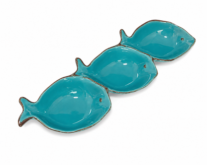 Coastal Fish Serving Tray| 3Section Appetizer, Snack & Dip Platter