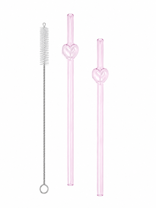 Heart Glass Straws Set