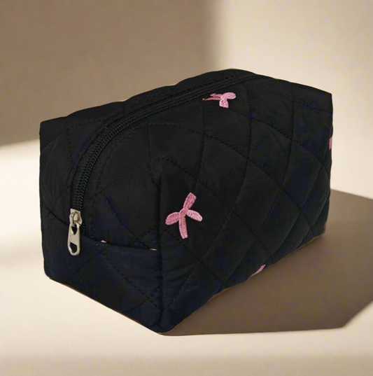 Noir Élan Embroidered Pouch 🎀✨