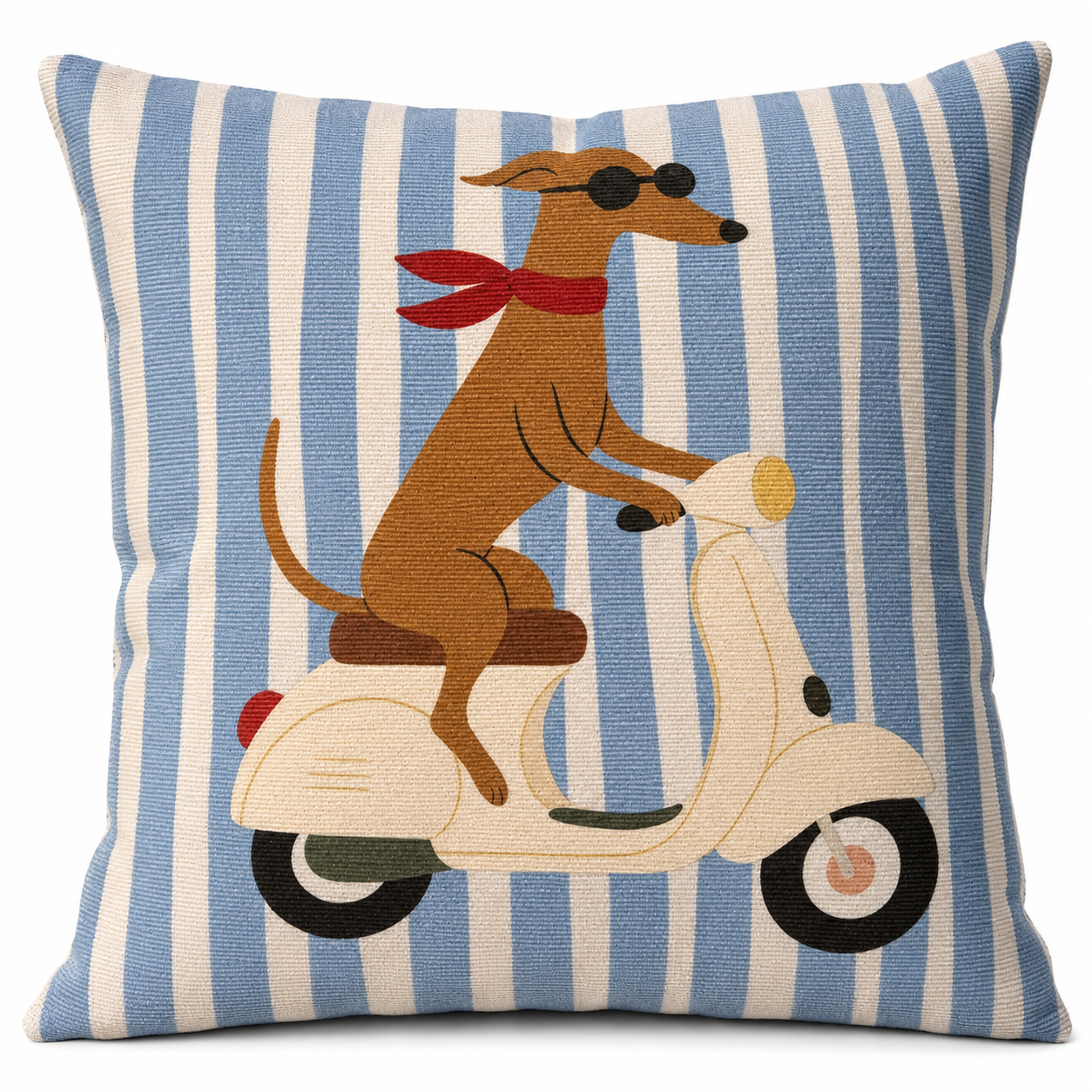 Snoozy Scooter Dog Cushion | Blue & Cream Striped Decorative Throw Pillow Cover