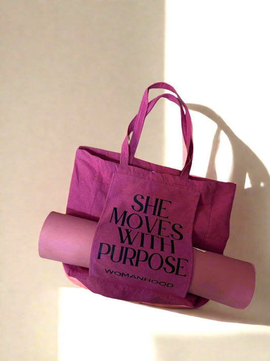 She Moves With Purpose Tote Bag – Yoga & Lifestyle Carryall