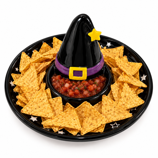 Halloween Witch Hat Nacho & Dip Serving Platter – Black Star Chip & Salsa Tray