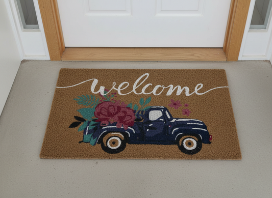 🌸 Floral Welcome Doormat – Vintage Truck Design