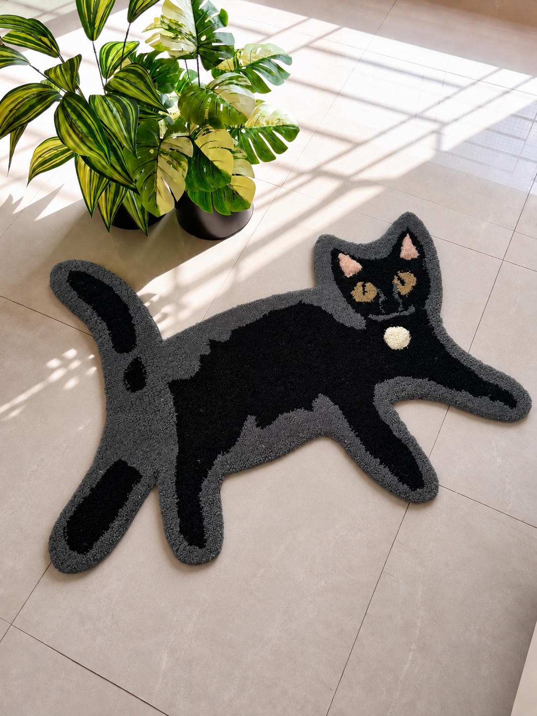 Midnight Cat Handmade Tufted Rug | Black Cat Shaped Rug & Cozy Home Decor