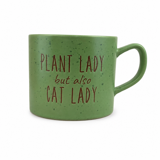 Plant Lady, Cat Lady Speckled Ceramic Mug | Cozy Green Coffee Cup
