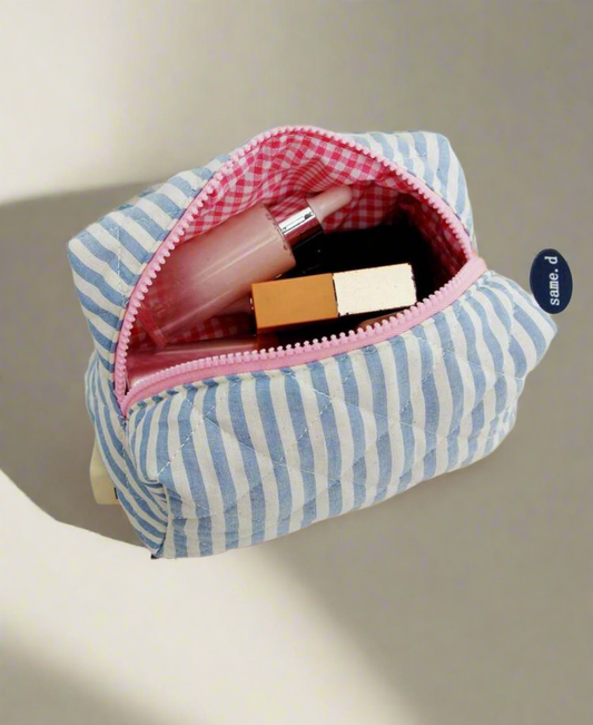 striped blue blush pouch