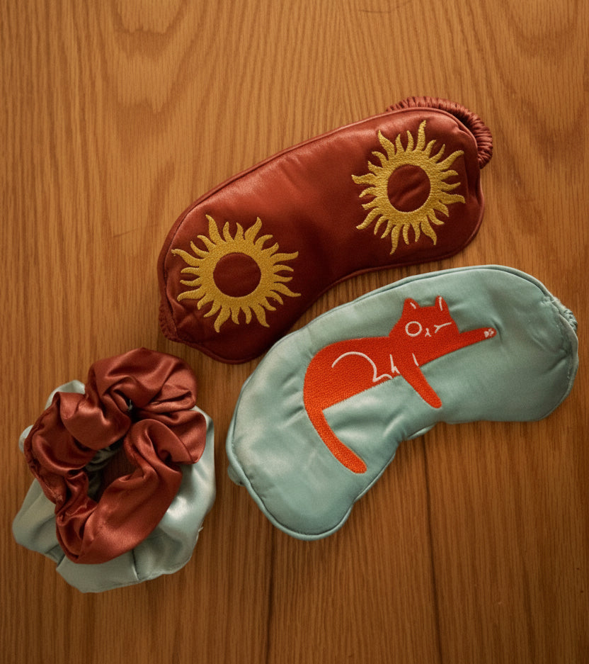 Breathe Silk Satin Embroidered Eye Mask Cover