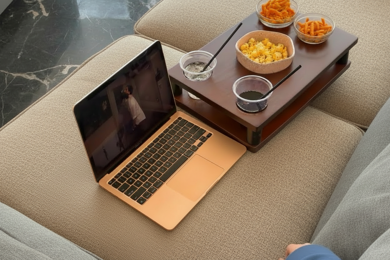 Cozy Movie Night Wooden Couch Tray