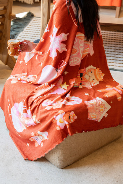 ⭐ Pink Christmas Gingerbread Cozy Blanket