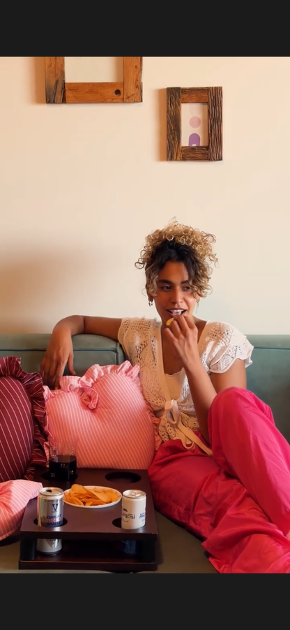 The Ruffle Heart Cushion — Pink Stripe