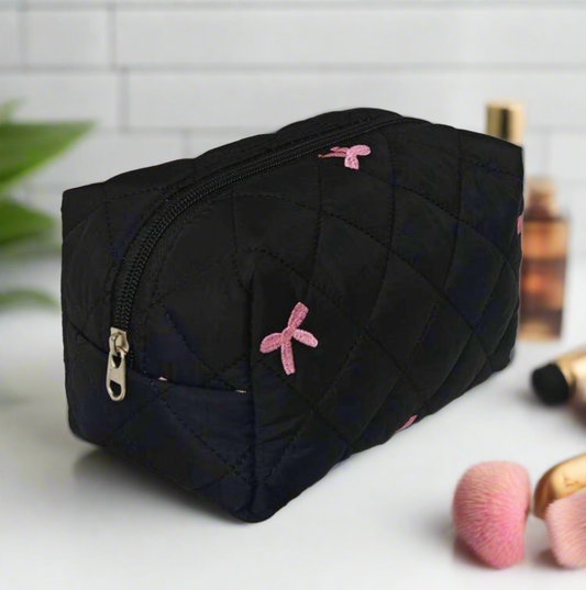 Noir Élan Embroidered Pouch 🎀✨