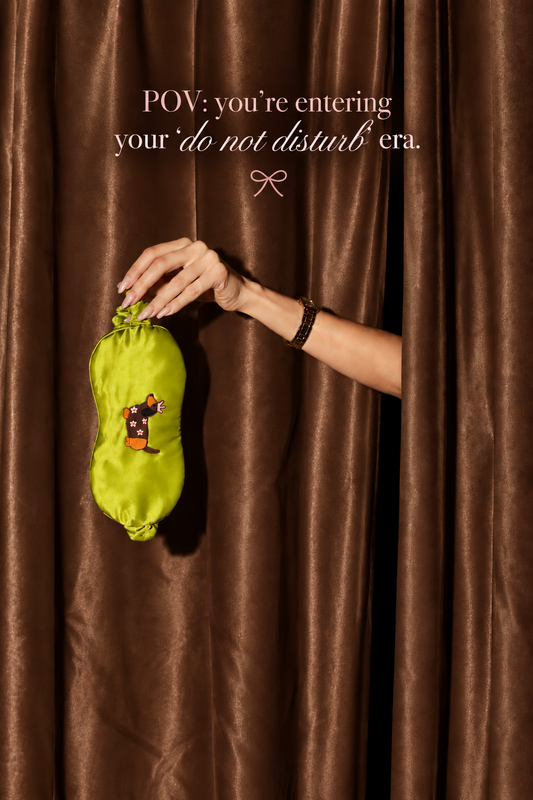 Pistachio Green Dachshund Satin Embroidered Eye Mask