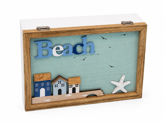 Coastal Tea Box | Wooden Tea Organizer (6 Compartments)