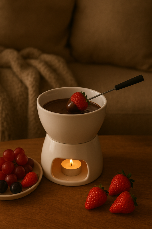 Cozy Indulgence Fondue Set – Ceramic Chocolate & Cheese Melting Pot
