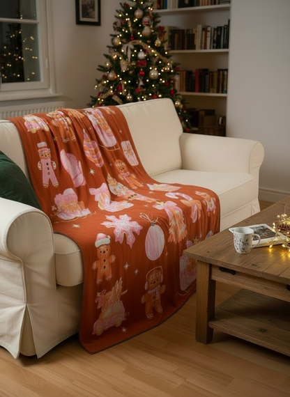 ⭐ Pink Christmas Gingerbread Cozy Blanket