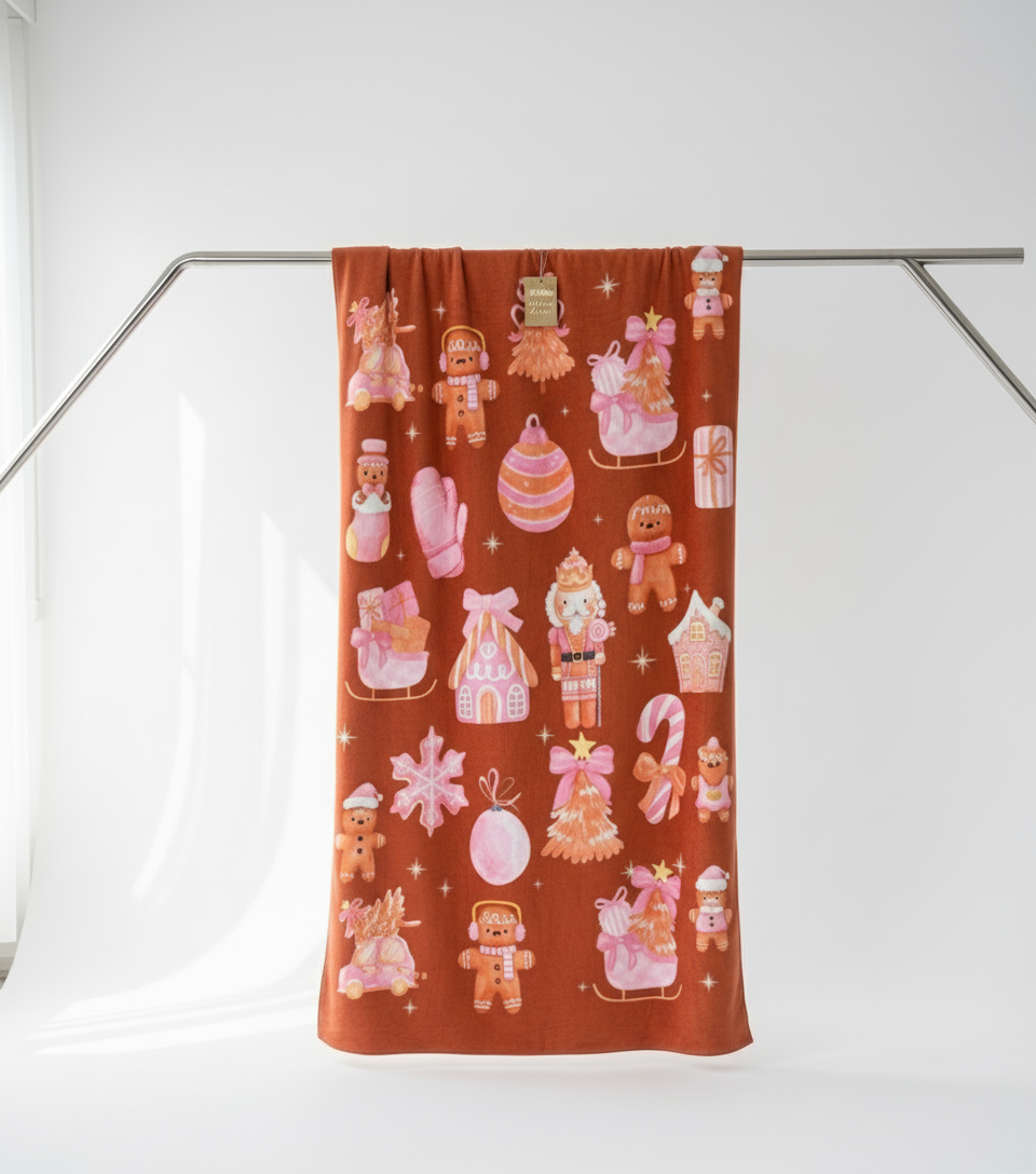 ⭐ Pink Christmas Gingerbread Cozy Blanket