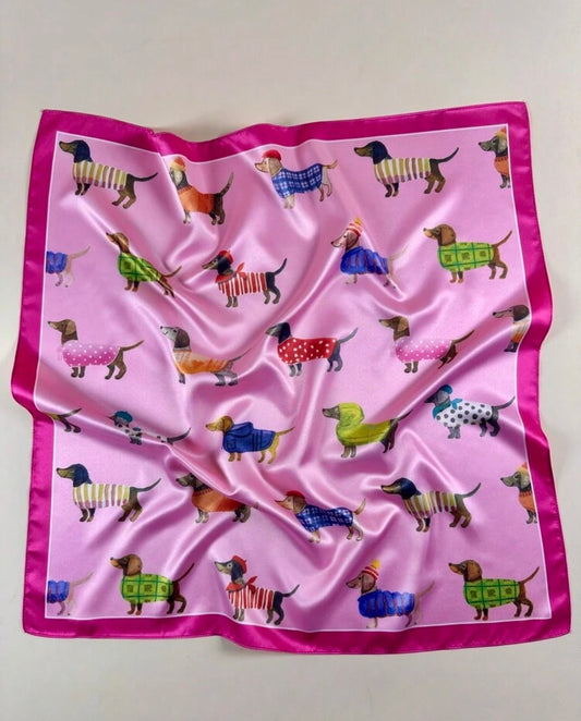 Pink Pups Satin Square Scarf