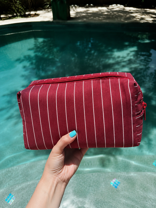 Burgundy Pinstripe Makeup Pouch