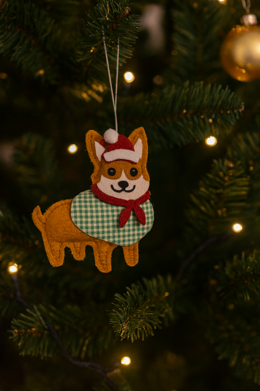 🎄 Holiday Pup Trio – Felt Ornament Collection