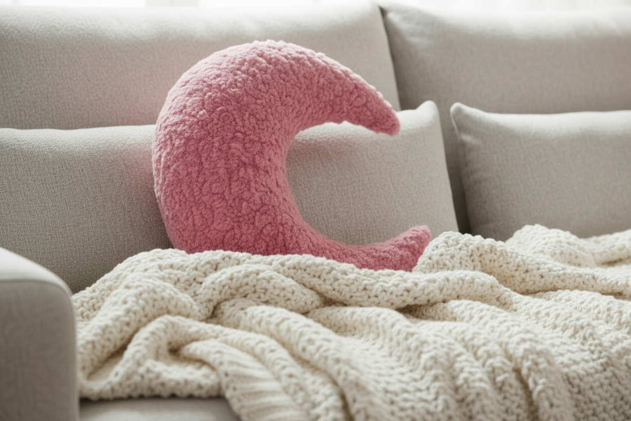 Blush Crescent Teddy Cushion