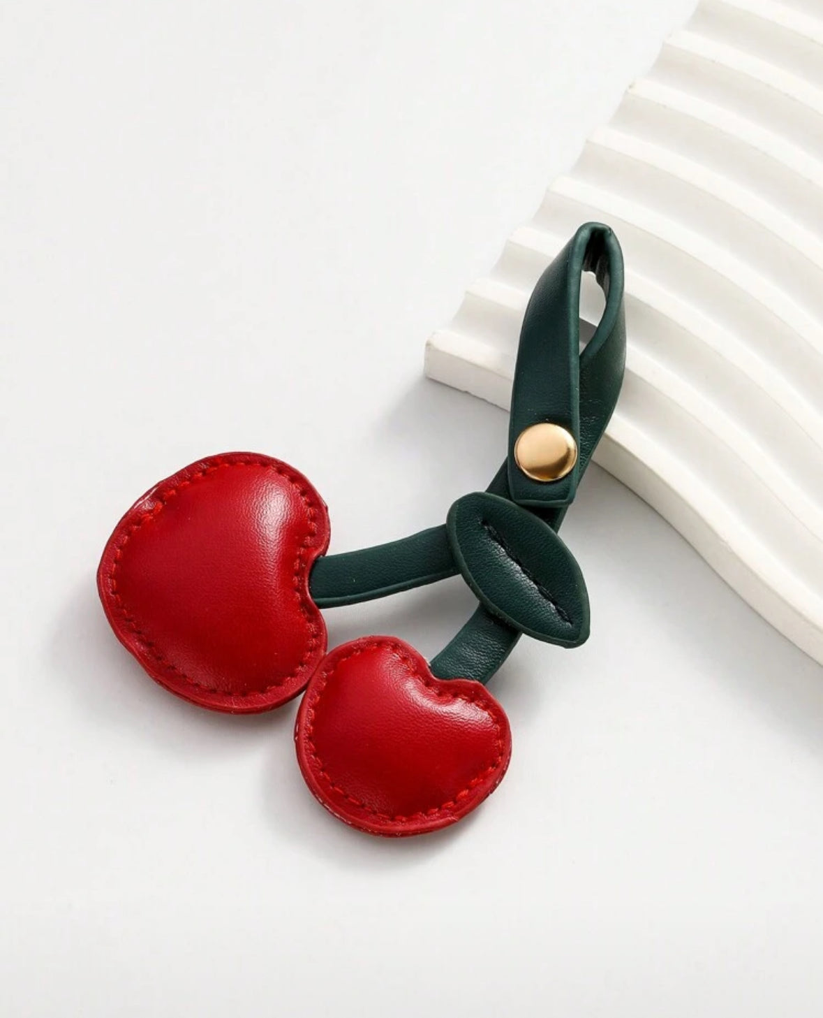 Leather Cherry Heart Bag Charm