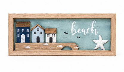 Coastal Wooden Tea Box – Beach House Tea Organizer (3 Compartments)