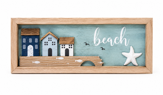 Coastal Wooden Tea Box – Beach House Tea Organizer (3 Compartments)