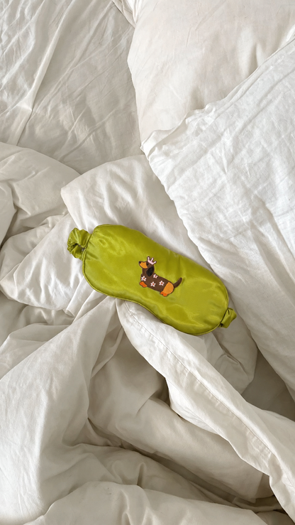 Pistachio Green Dachshund Satin Embroidered Eye Mask