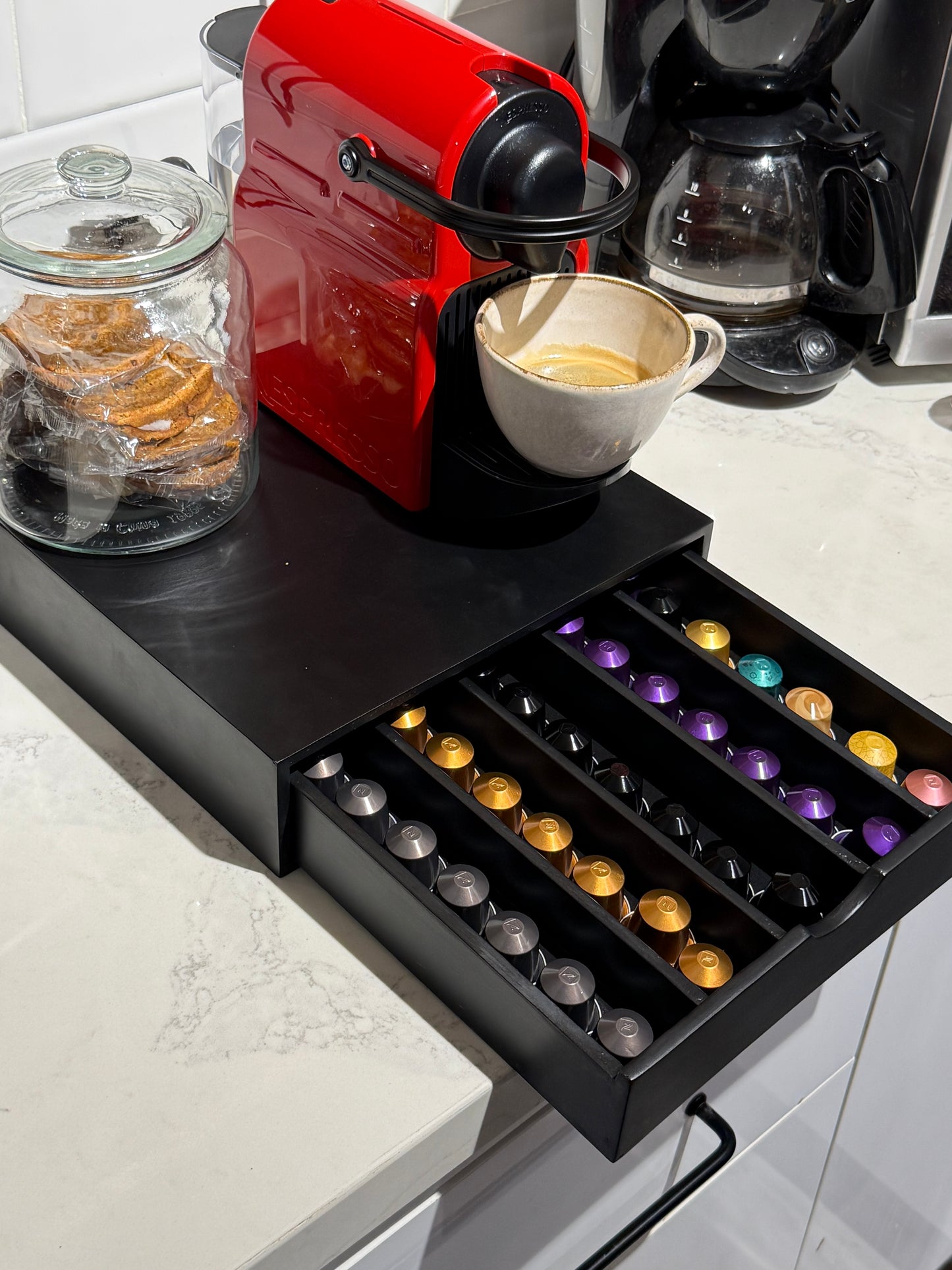 Nespresso Capsule Wooden Drawer Organizer – Coffee Pod Storage Station for 40 Capsules