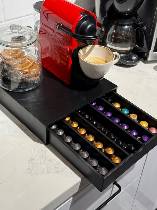 Nespresso Capsule Wooden Drawer Organizer – Coffee Pod Storage Station for 40 Capsules